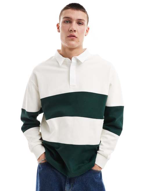 ASOS DESIGN – Polohemd mit Farbblock-Design in Grün und Weiß