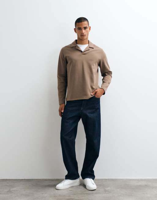 ASOS DESIGN Polohemd mit Reverskragen und langen Ärmeln in Braun, 2 von 5