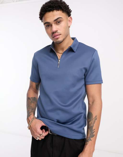 ASOS DESIGN - Poloshirt in marineblauwe scubastof