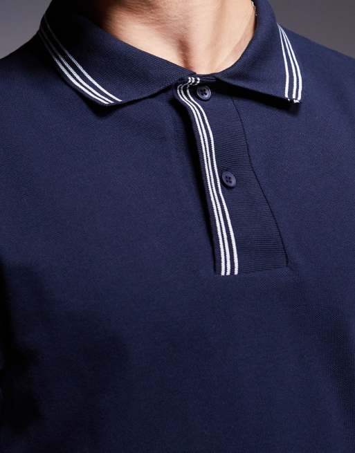 ASOS DESIGN - Poloshirt met contrasterend randje in marineblauw, 3 van 4
