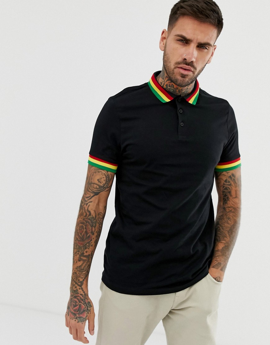 ASOS DESIGN - Poloshirt met fel contrasterende streep aan de rand in zwart
