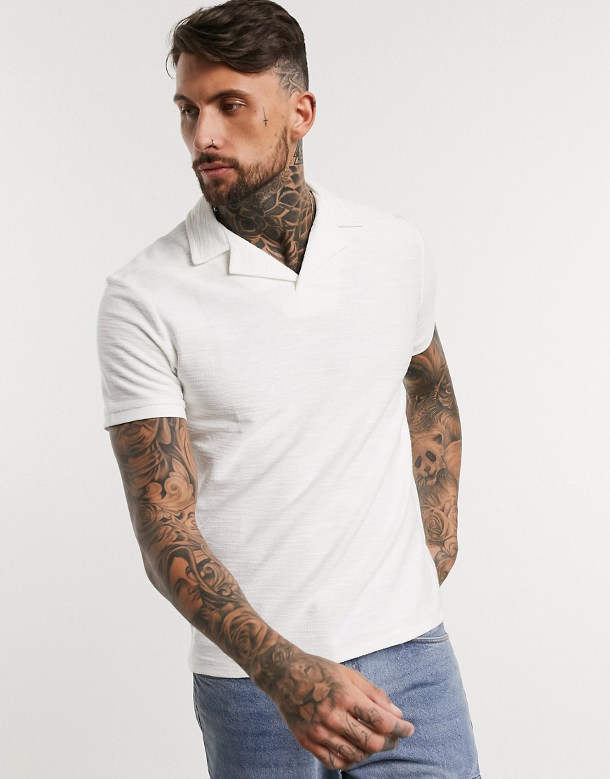 ASOS DESIGN - Poloshirt met reverskraag van zwaar interest jersey slubkatoen-Wit