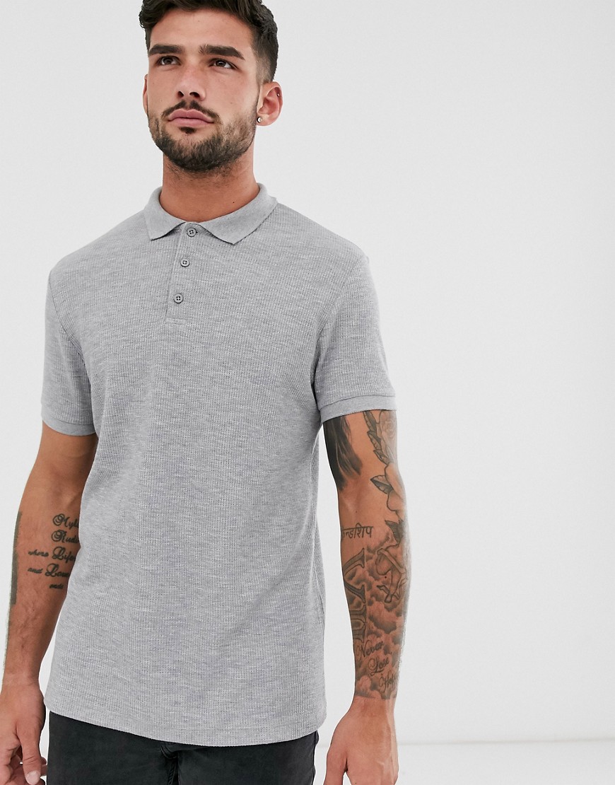 ASOS DESIGN - Poloshirt met wafelstructuur in gemêleerd grijs
