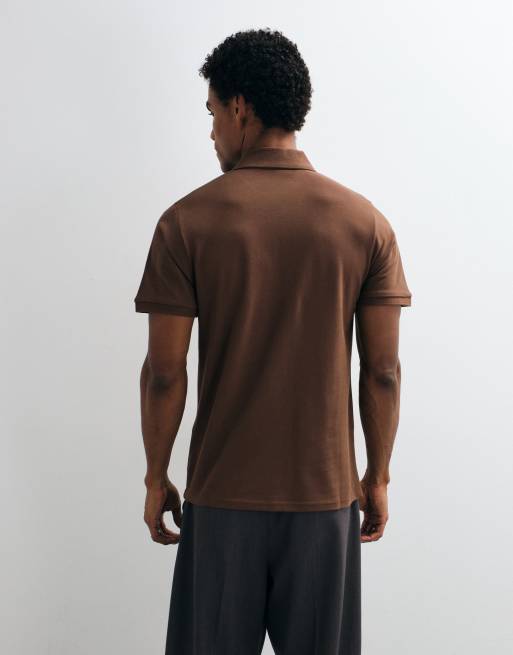 ASOS DESIGN poloskjorte i brun piqué, 5 af 10