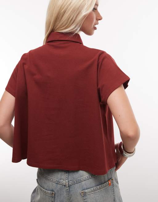 ASOS DESIGN - Polotop met A-lijn en korte mouwen in bordeauxrood, 4 van 4