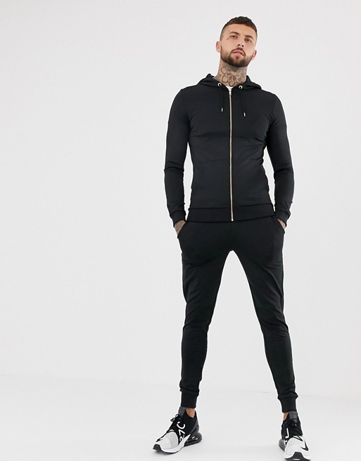 ASOS DESIGN poly tricot tracksuit zip up muscle hoodie/skinny joggers ...