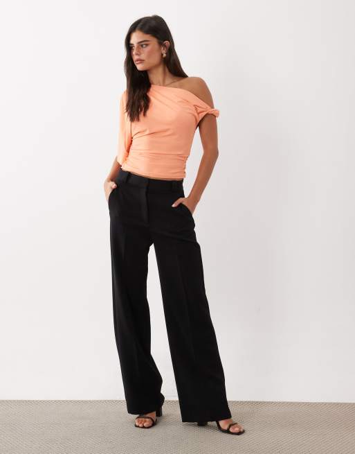 ASOS DESIGN polyamide asymmetrical floaty sleeve top in peachy pink, 3 of 4