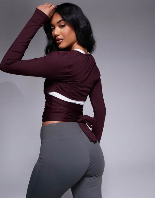 ASOS DESIGN polyamide ballet wrap top in plum | ASOS