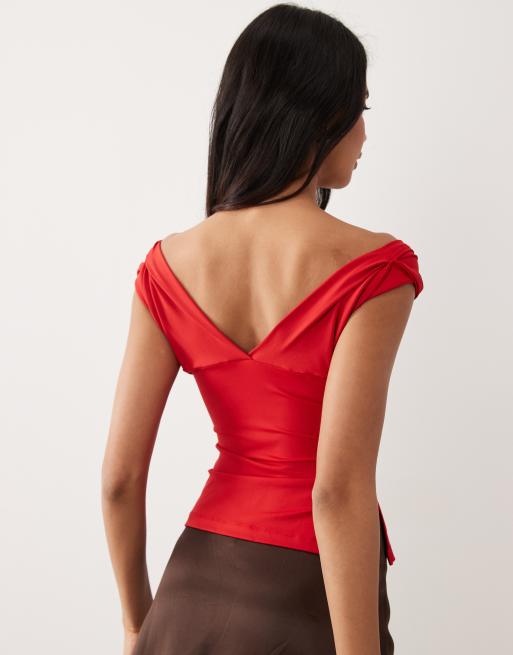 ASOS DESIGN polyamide bandeau top in red, 2 of 4