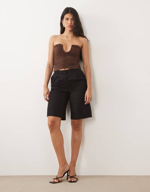 ASOS DESIGN polyamide bandeau top with u scoop in brown, 2 of 4