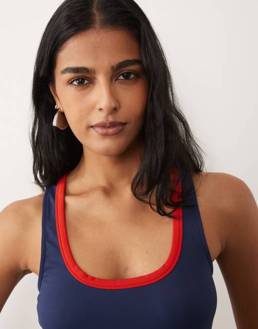 ASOS DESIGN polyamide contrast red trim racer mini dress in navy, 3 of 4