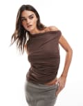 [ASOS DESIGN] ASOS DESIGN polyamide draped top in chocolate brown L Chocolate brown