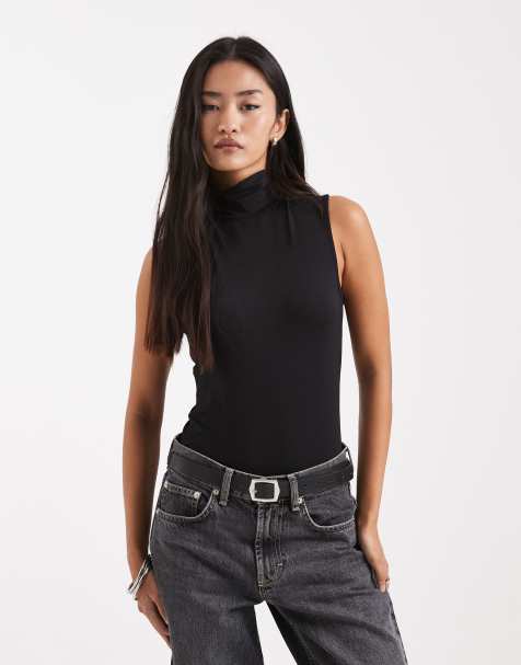 ASOS DESIGN polyamide funnel neck bodysuit in black - view 1
