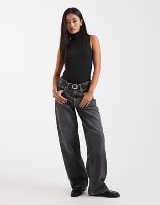 Asos Design Polyamide Funnel Neck Bodysuit In Black