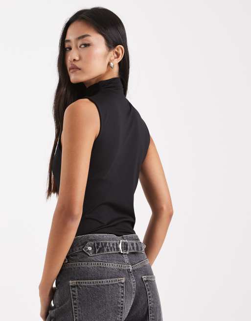 ASOS DESIGN polyamide funnel neck bodysuit in black, 3 of 4