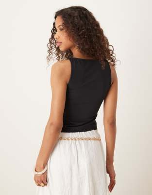 Asos Design Polyamide Gathered Bust Tank Top In Black