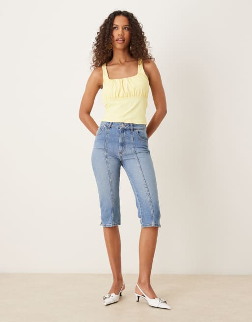 ASOS DESIGN polyamide gathered bust tank top in buttermilk yellow