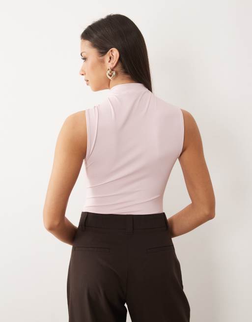 ASOS DESIGN polyamide high neck bodysuit with trim detail in pink, 3 of 4