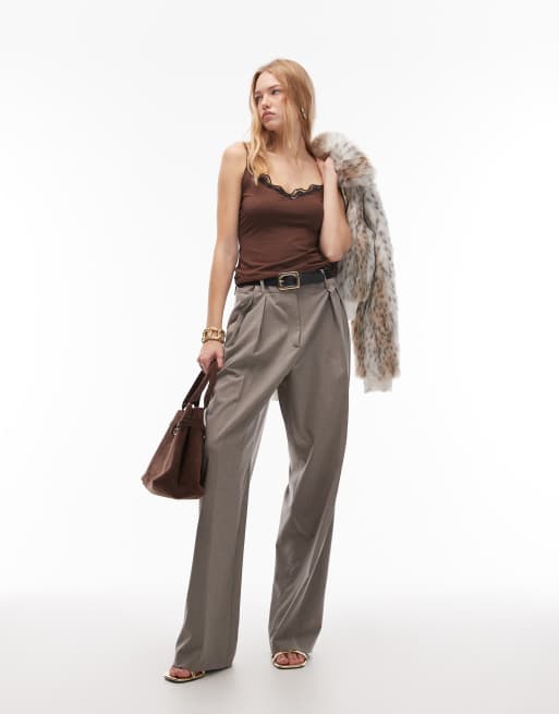 ASOS DESIGN polyamide lace trim cami in brown, 2 of 4