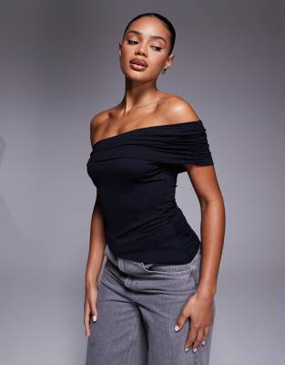 Asos Design Polyamide One Shoulder Ruched Top In Blue