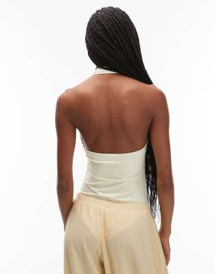 Asos Design Polyamide Plunge Neck Halter Bodysuit In White