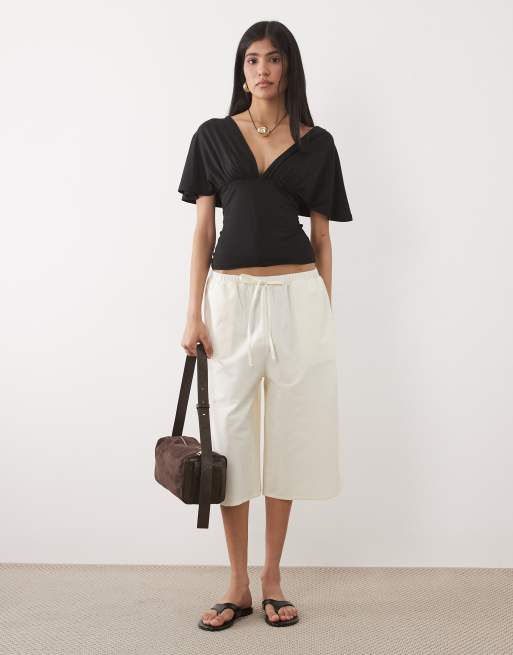 ASOS DESIGN polyamide plunge sleeveless tie back cinch top in black, 2 of 4