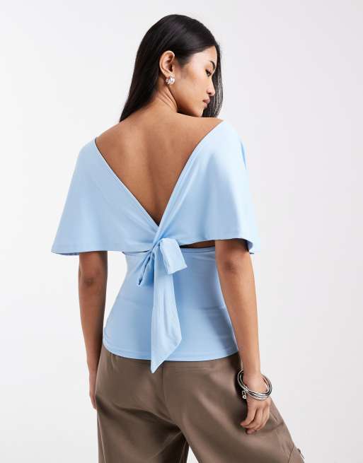 ASOS DESIGN polyamide plunge sleeveless tie back cinch top in blue