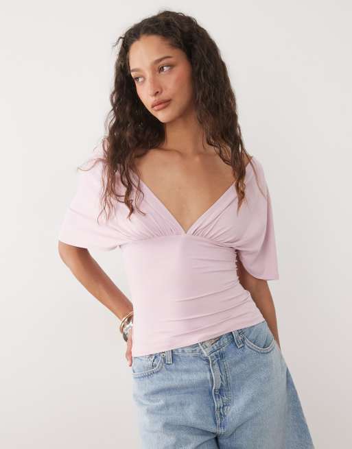 ASOS DESIGN polyamide plunge sleeveless tie back cinch top in lilac pink, 2 of 4
