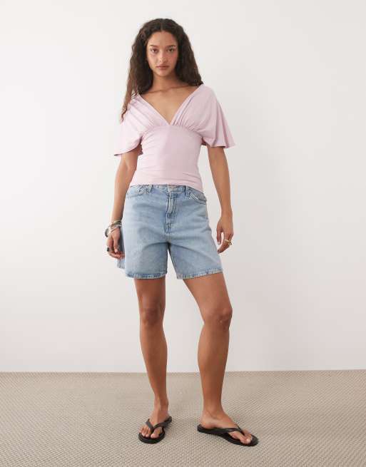 ASOS DESIGN polyamide plunge sleeveless tie back cinch top in lilac pink, 3 of 4