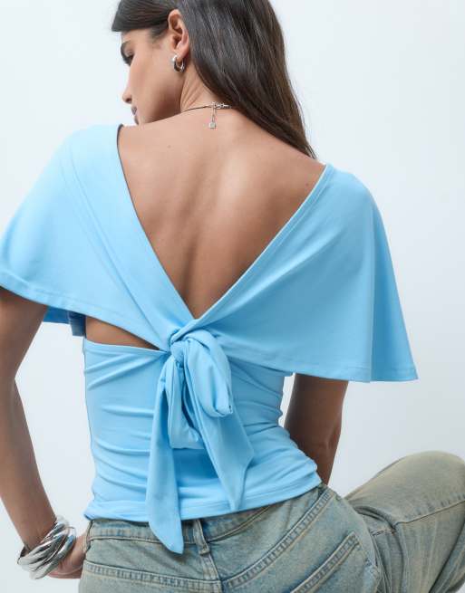 ASOS DESIGN polyamide plunge sleeveless tie back cinch top in turquoise, 2 of 4