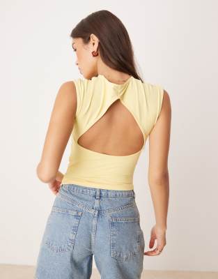 Asos Design Polyamide Ruched Cut Out Tank Top In Yellow