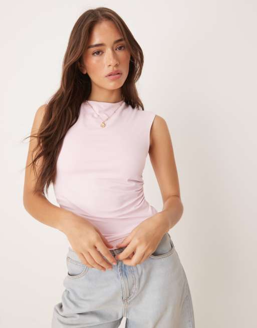 ASOS DESIGN polyamide ruched tank top in pastel pink