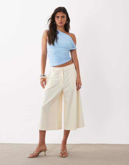 ASOS DESIGN polyamide ruched twist side cut away draped top in blue, 3 of 4