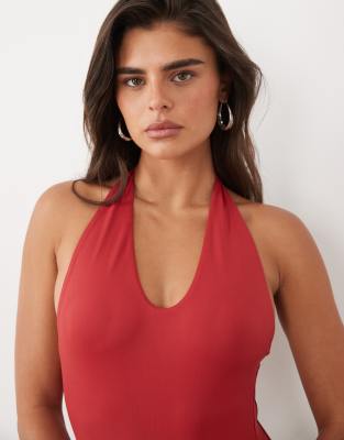 Asos Design Polyamide Scoop Bodysuit In Red