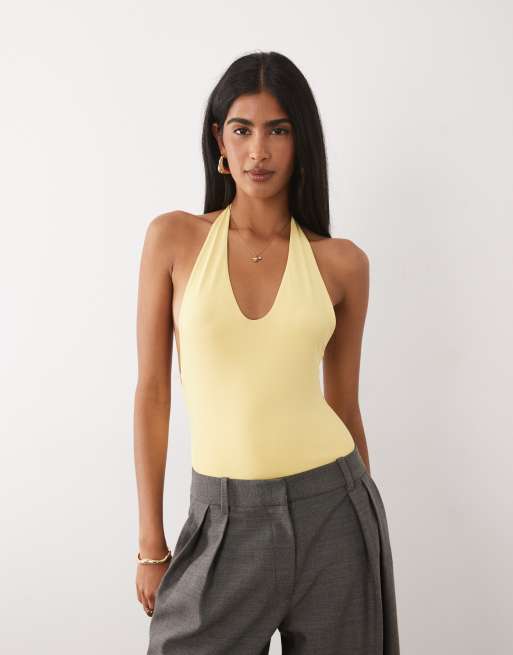 ASOS DESIGN polyamide scoop bodysuit in lemon, 4 of 4