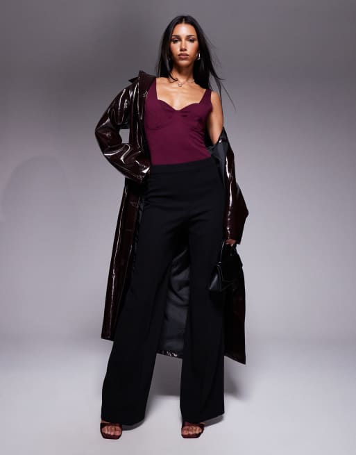 ASOS DESIGN polyamide scoop neck bodysuit in berry, 2 of 4