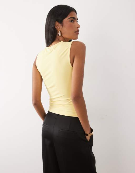 ASOS DESIGN polyamide scoop neck top in lemon, 4 of 4