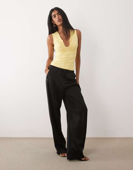 ASOS DESIGN polyamide scouped neck top in lemon, 2 of 4