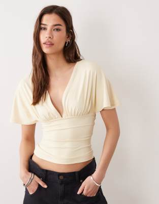Asos Design Polyamide Sleeveless Tie Back Cinch Top In Yellow