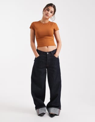 Asos Design Polyamide Slinky Baby Tee In Orange