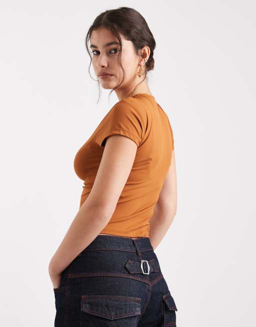 ASOS DESIGN polyamide slinky baby tee in ginger, 3 of 4
