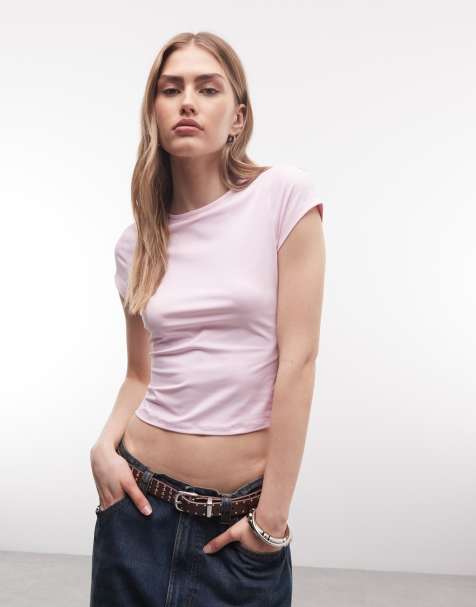 ASOS DESIGN polyamide slinky baby tee in pink - view 1