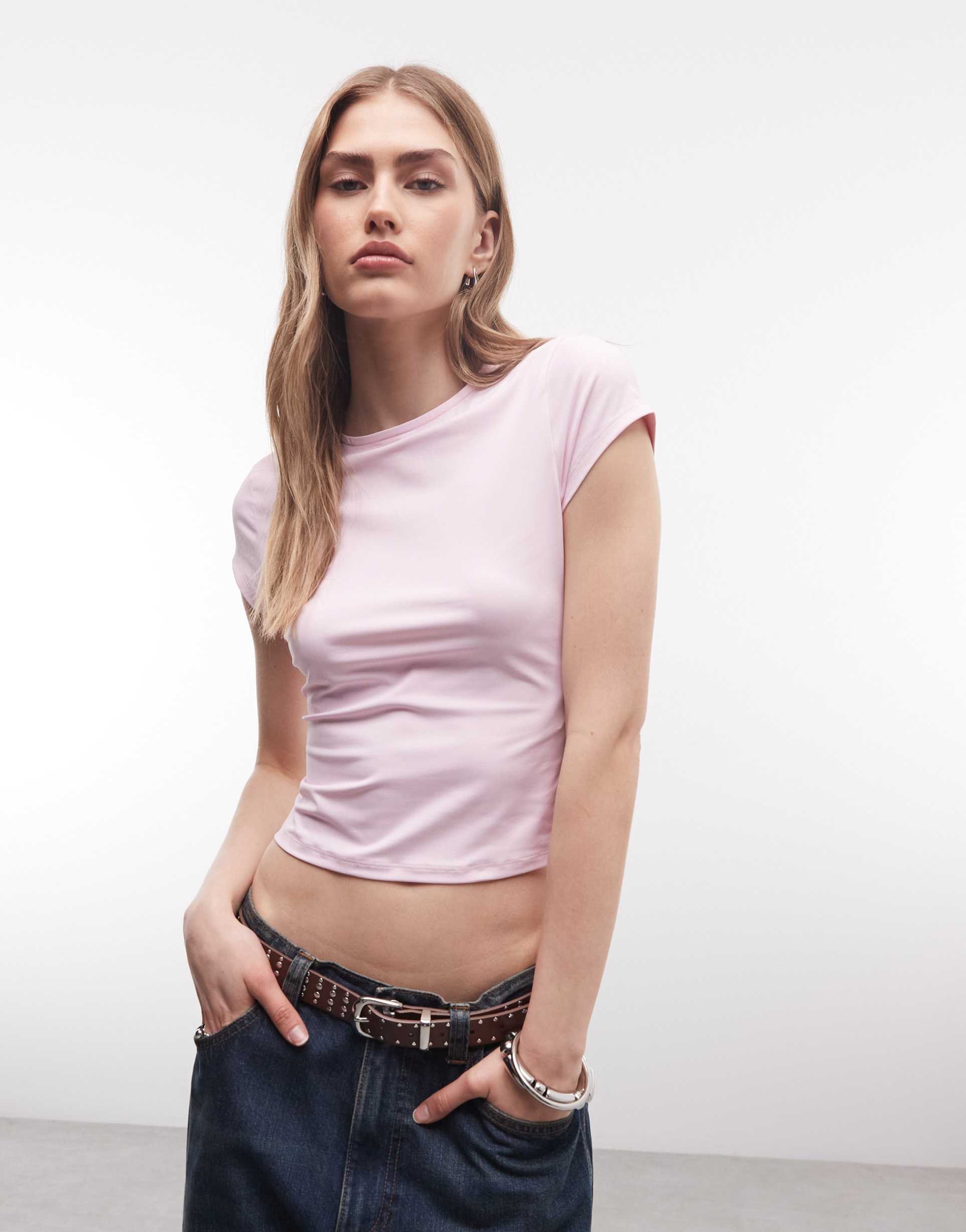 asos design polyamide slinky baby tee in pink