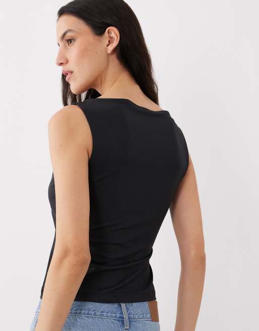ASOS DESIGN polyamide slinky boat neck top in black, 4 of 4