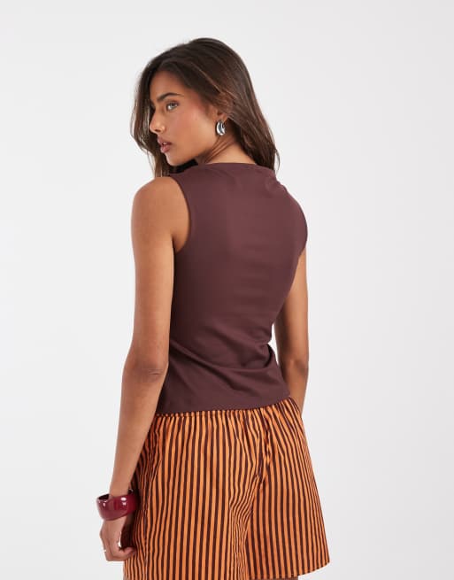 ASOS DESIGN polyamide slinky boat neck top in chocolate, 3 of 4