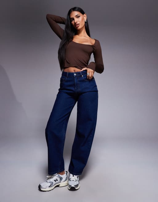 ASOS DESIGN polyamide slinky deep scoop neck top in chocolate, 2 of 4