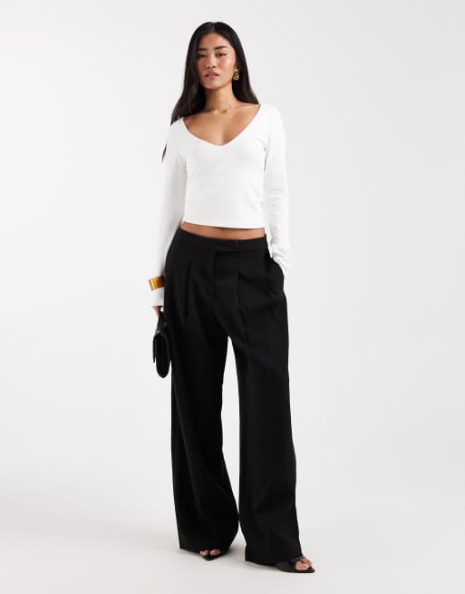 ASOS DESIGN polyamide slinky deep v neck top cream, 2 of 4