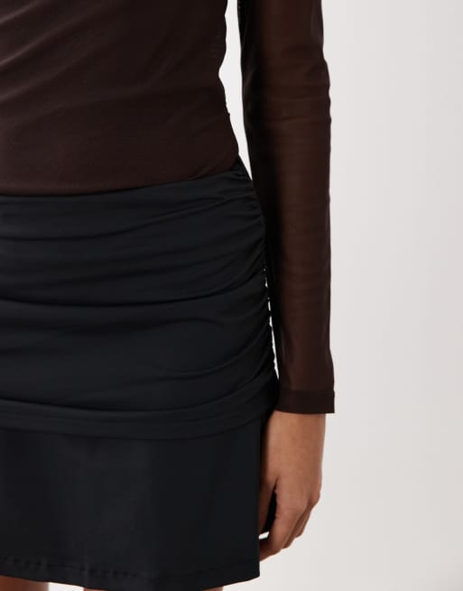 ASOS DESIGN polyamide slinky fold over waist mini skirt in black, 5 of 5
