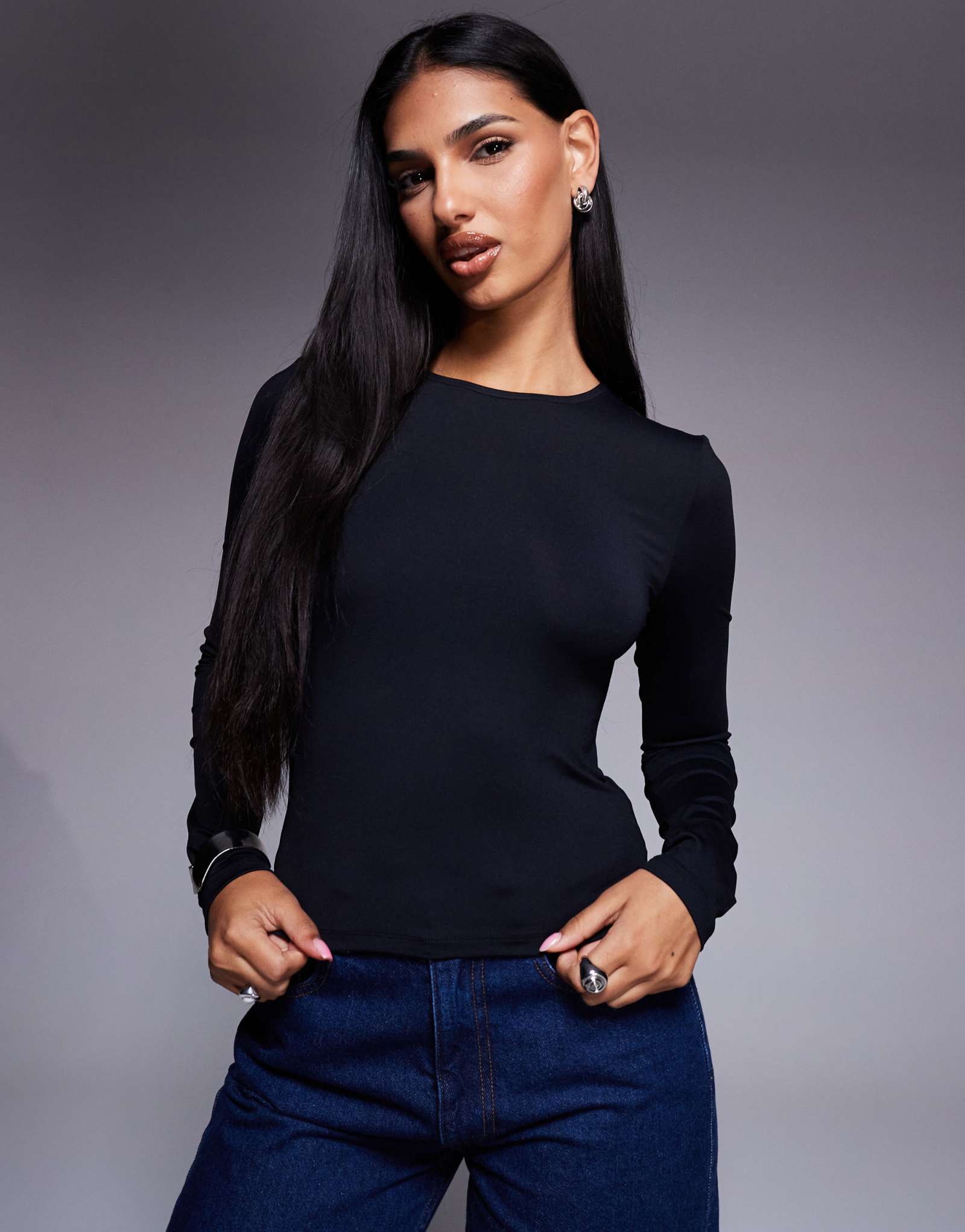 Облегающий топ с длинными рукавами из полиамида ASOS DESIGN черного цвета