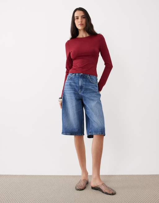 ASOS DESIGN polyamide slinky long sleeve top in burgundy, 2 of 4